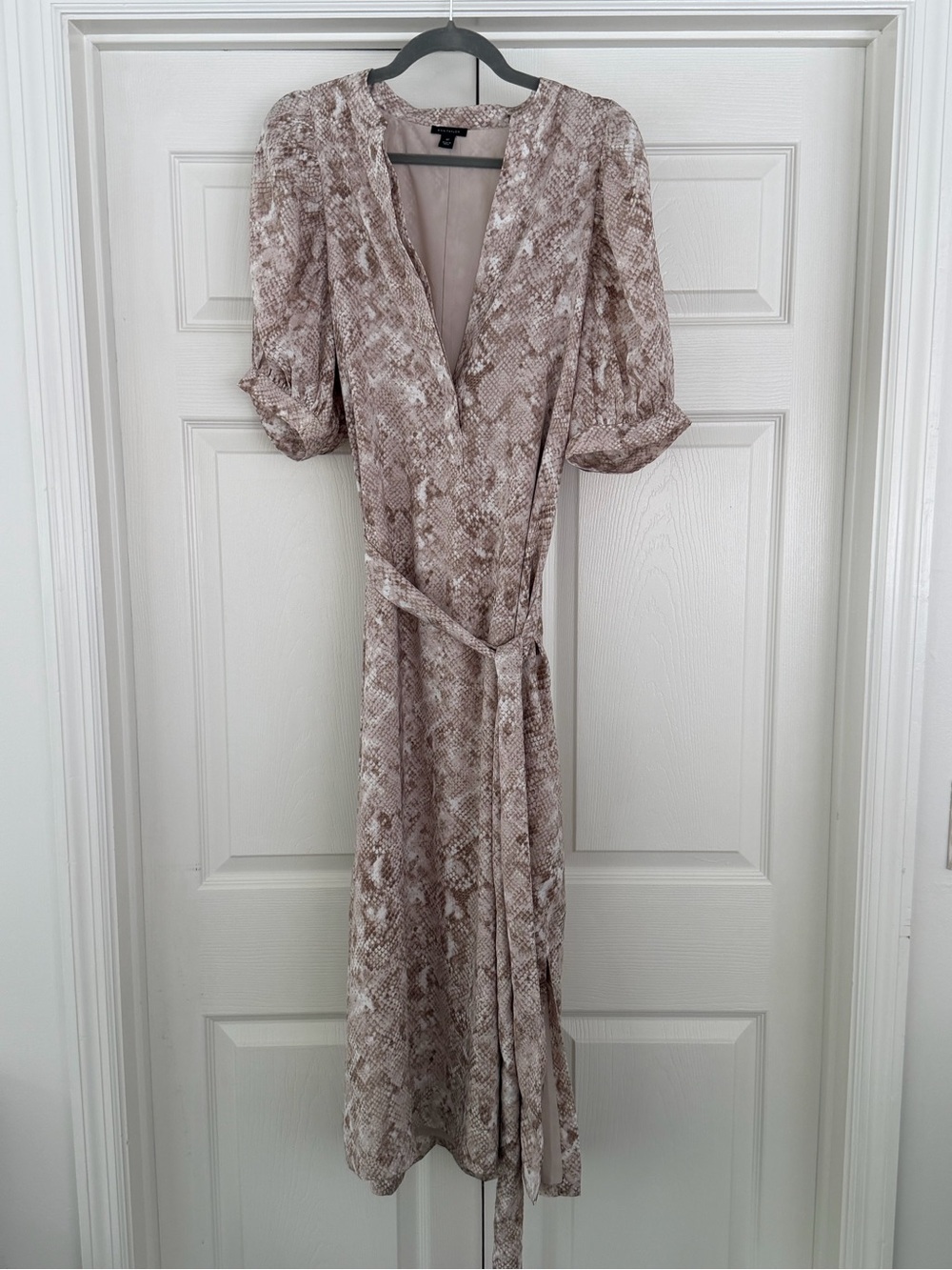 Ann Taylor Beige Snake-Print Midi Wrap Dress